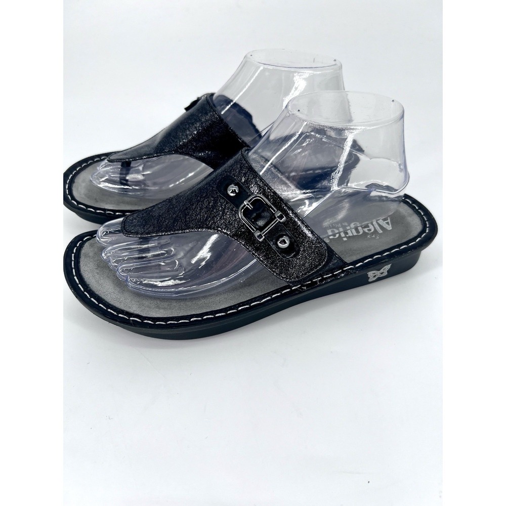 Alegria Sandals Womens 38 Black Patent Leather Vanessa Slip On Thong Comfort
